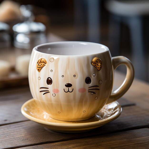 Coffee cup isolated on wood table