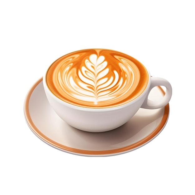 чашка кофе латте арт вид сверху на белом фоне