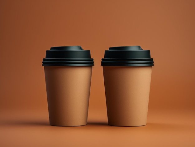 Coffee cup mockup on brown background 3d illustration generative ai