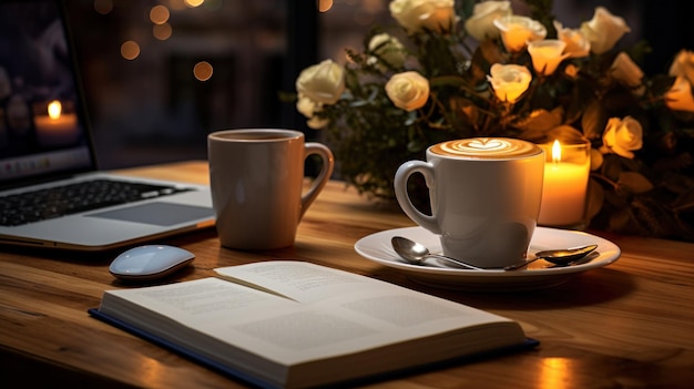 Coffee cup and notebook