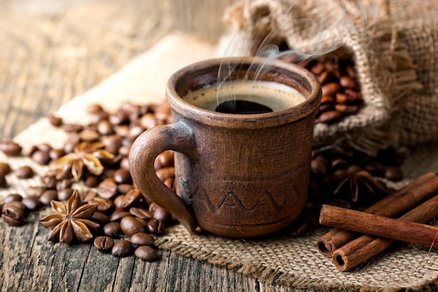 Coffee in a cup on an old background