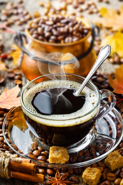 Coffee in a cup on an old background