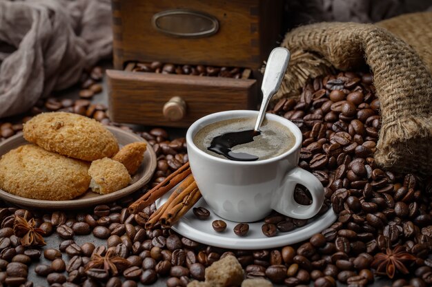 Coffee in a cup on an old background