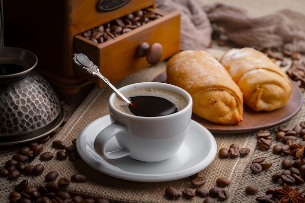 Coffee in a cup on an old background