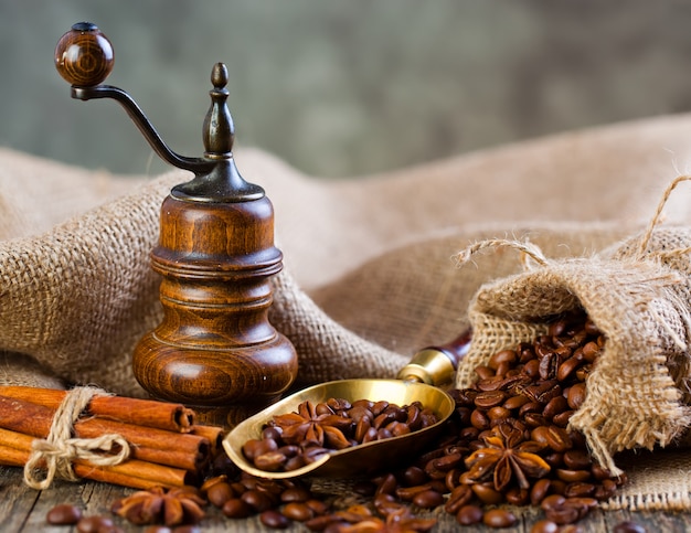 Coffee in a cup on an old background