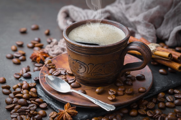 Coffee in a cup on an old background