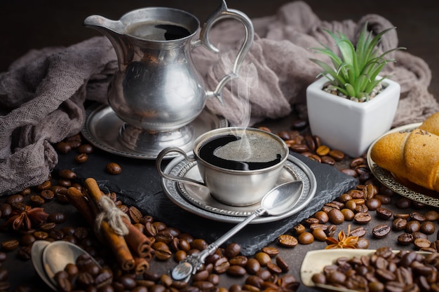 Coffee in a cup on an old background