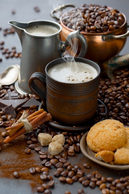 Coffee in a cup on an old background