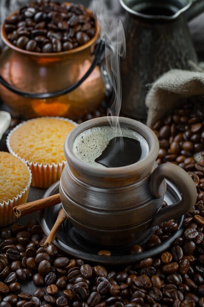 Coffee in a cup on an old background