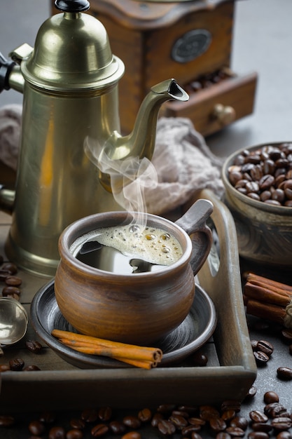 Coffee in a cup on an old background