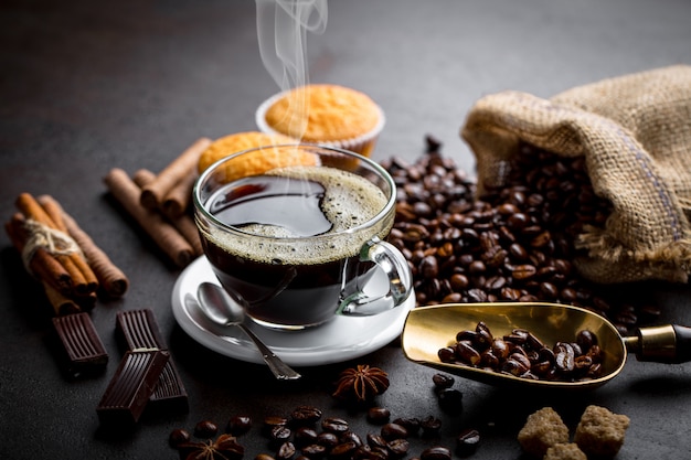 Coffee in a cup on an old surface