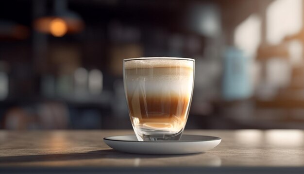 写真 人工知能によって生成されたコーヒーショップのテーブル上のコーヒーカップの熱と新鮮さ