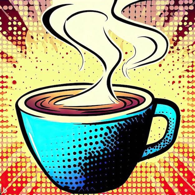Coffee cup in pop art comic style background