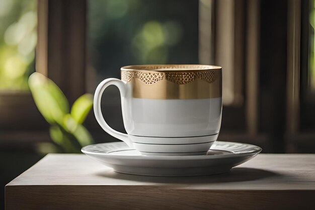 coffee cup presentation in a classy french castle background