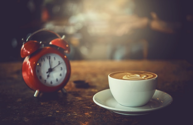 Photo coffee cup of rosetta latte art, morning coffee.