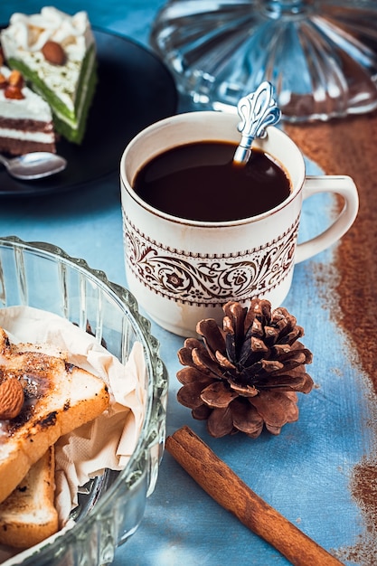 Coffee cup on rustic background, classic concept.