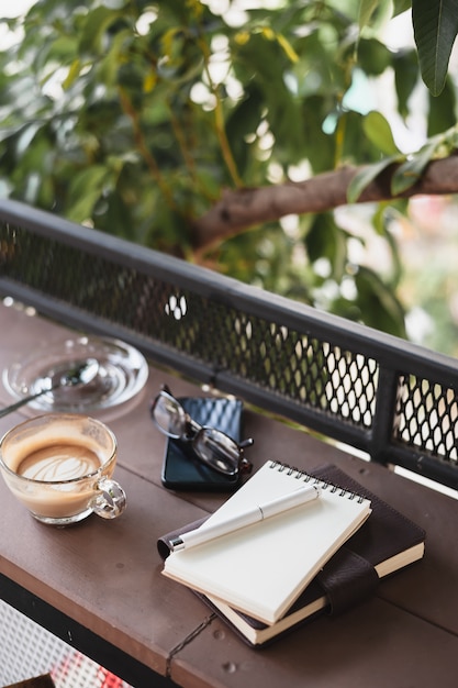 Coffee cup on rustic wood table