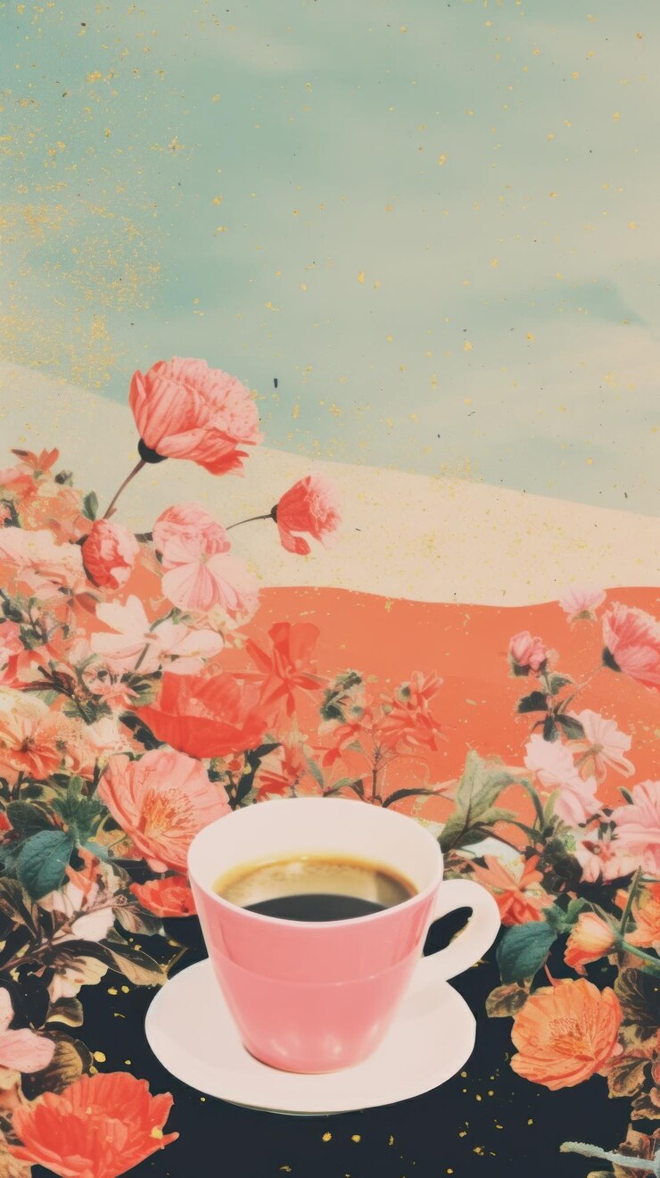Photo coffee cup saucer flower drink