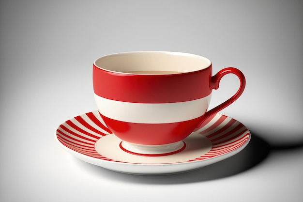 Coffee cup and saucer in red and white isolated