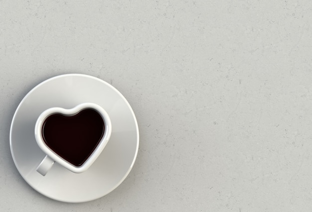 白いテーブルにコーヒーカップの形の心