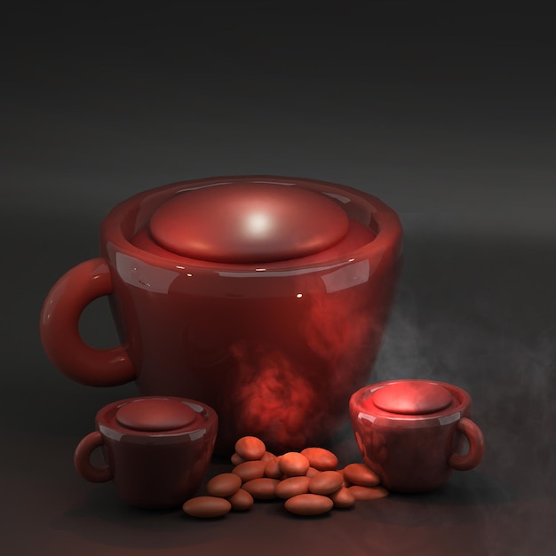 coffee cup for shop black background dark espressso and smoke 3d rendering