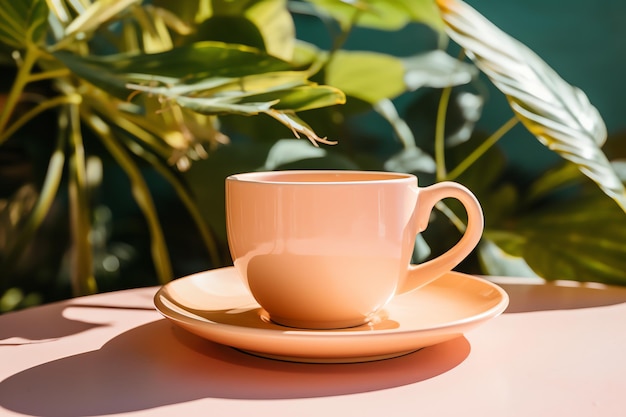 Кофейная чашка простой жизненный аксессуар для летнего дня в тропических цветах акварель на Гавайях