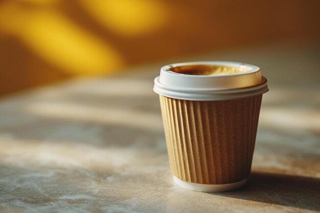 a coffee cup sitting on top of a table