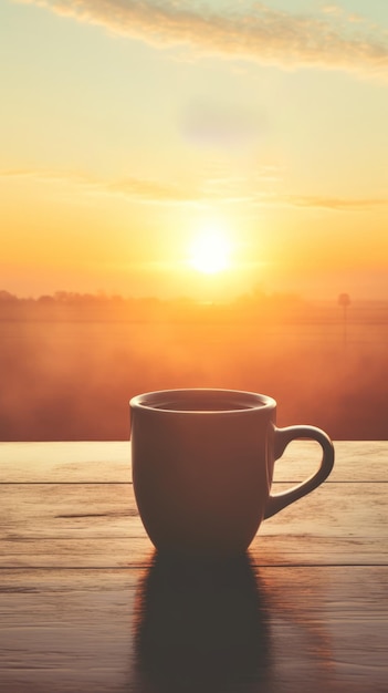 Photo a coffee cup sitting on top of a wooden table