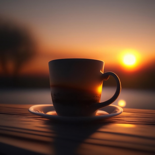 Coffee cup at the sunset