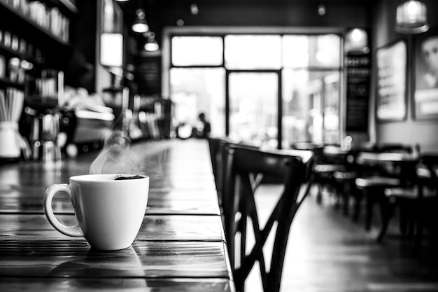 Coffee Cup on Table in Black and White CafexA