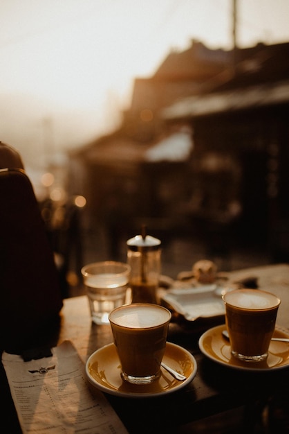 Coffee cup on table at cafe