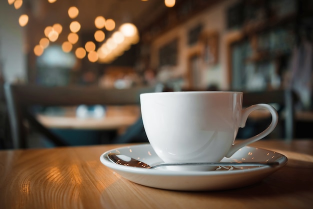 Coffee cup on the table. Cafe.