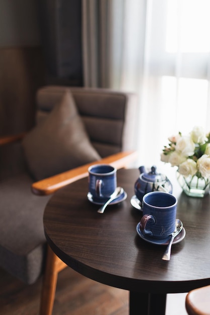 Coffee cup on table at home