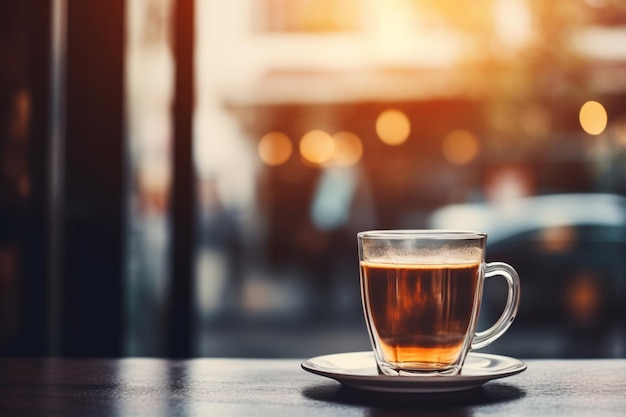 coffee cup on the table modern cafe background blurred