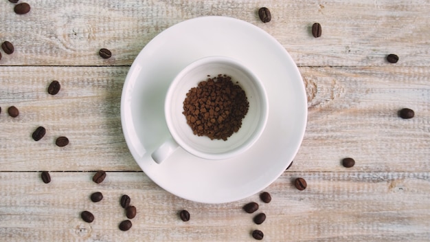 Coffee in a cup on the table. selective focus. Nature