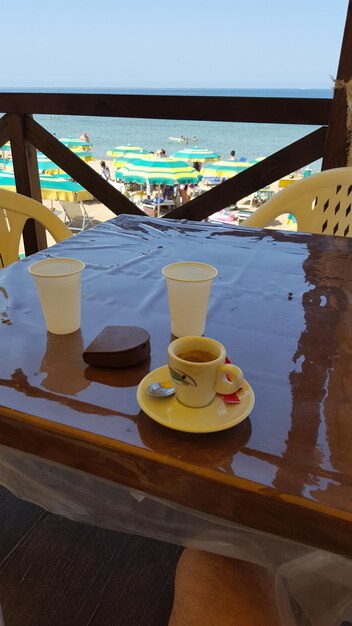 Coffee cup on table