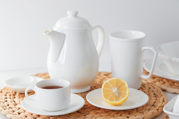 coffee cup and tea cups on table