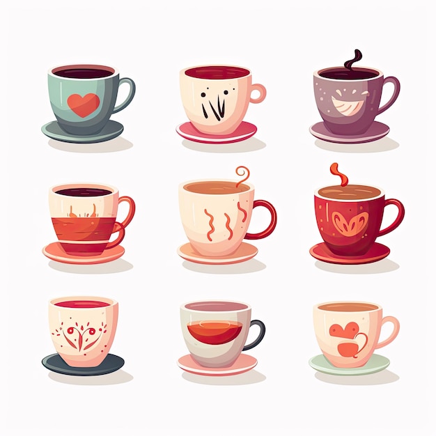 Photo coffee cup vector icons set coffee cup illustrations collection