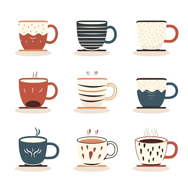 Foto set di icone vettoriali di tazze da caffè collezione di illustrazioni di tazzi da caffè