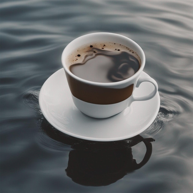 Coffee cup in water lake amazing wallpaper ai generated