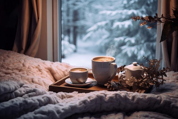 Coffee cup winter bed Generate Ai