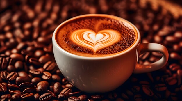 Coffee Cup With Beautiful Heart Shaped Foam