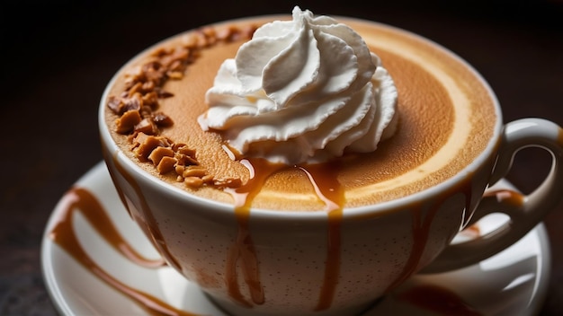 Coffee cup with caramel and whipped cream