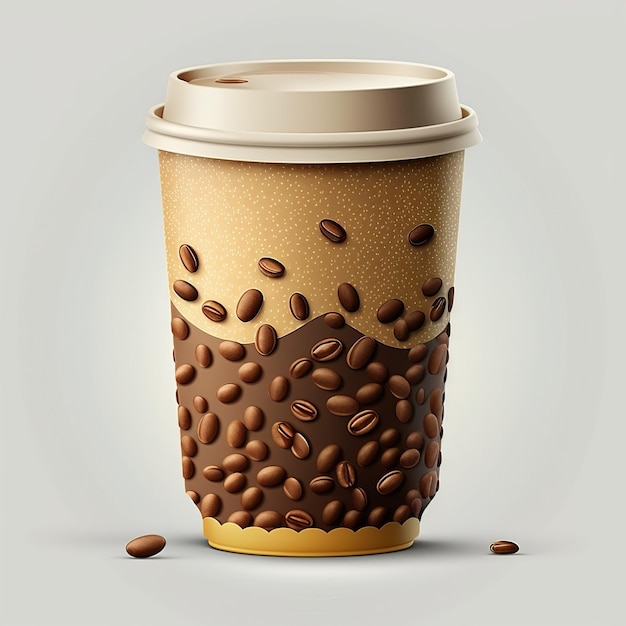 A coffee cup with coffee beans on it and the word coffee on the bottom.