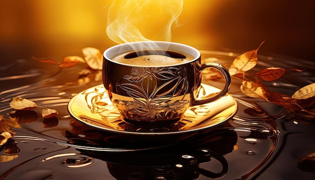 A coffee cup with gold