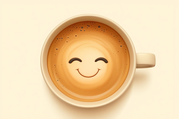 コーヒーミルク泡に描かれた幸せな顔のコーヒーカップ
