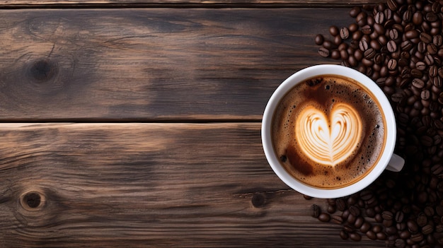 Coffee Cup With Heart On Dark Wooden Table