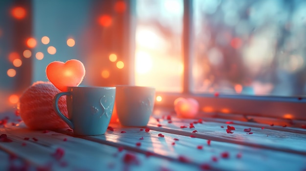 Coffee cup with heart Valentines background