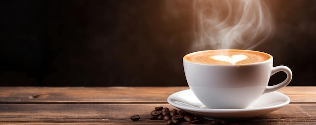 Coffee Cup With Heartshaped Steam On Wooden Table