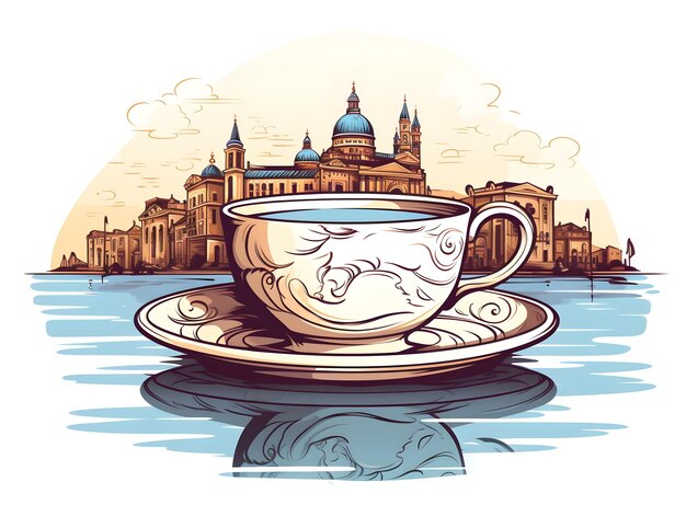 Coffee cup with the iconic Venetian gondola reflecting tshirt design